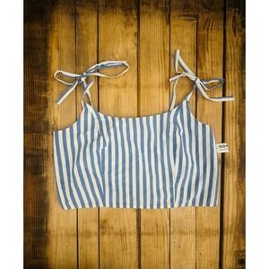 NWT Old Navy Womens Blue White Striped Tie Strap Crop Cami Top Medium